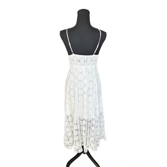 Boho Lace Midi Dress Ivory Crochet Tassel Pom Pom Cottagecore Festival Beach - Picture 3 of 7